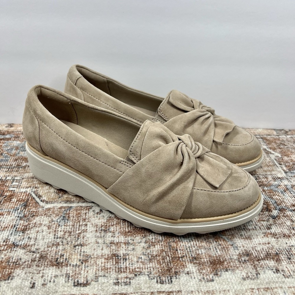 Clarks Sharon Dasher Loafer Shoes Womens 10W Sand Beige Suede Comfort 2614763